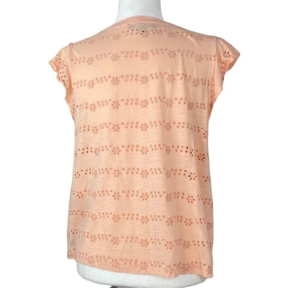 Sanctuary Women’s Peach Flutter Cap Sleeve Floral Eyelet Tunic Blouse S/C39 - Picture 4 of 9
